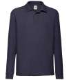 SS45B 632010 Fruit of the Loom Kids Long Sleeve Poly/Cotton Piqué Polo Shirt Deep Navy colour image